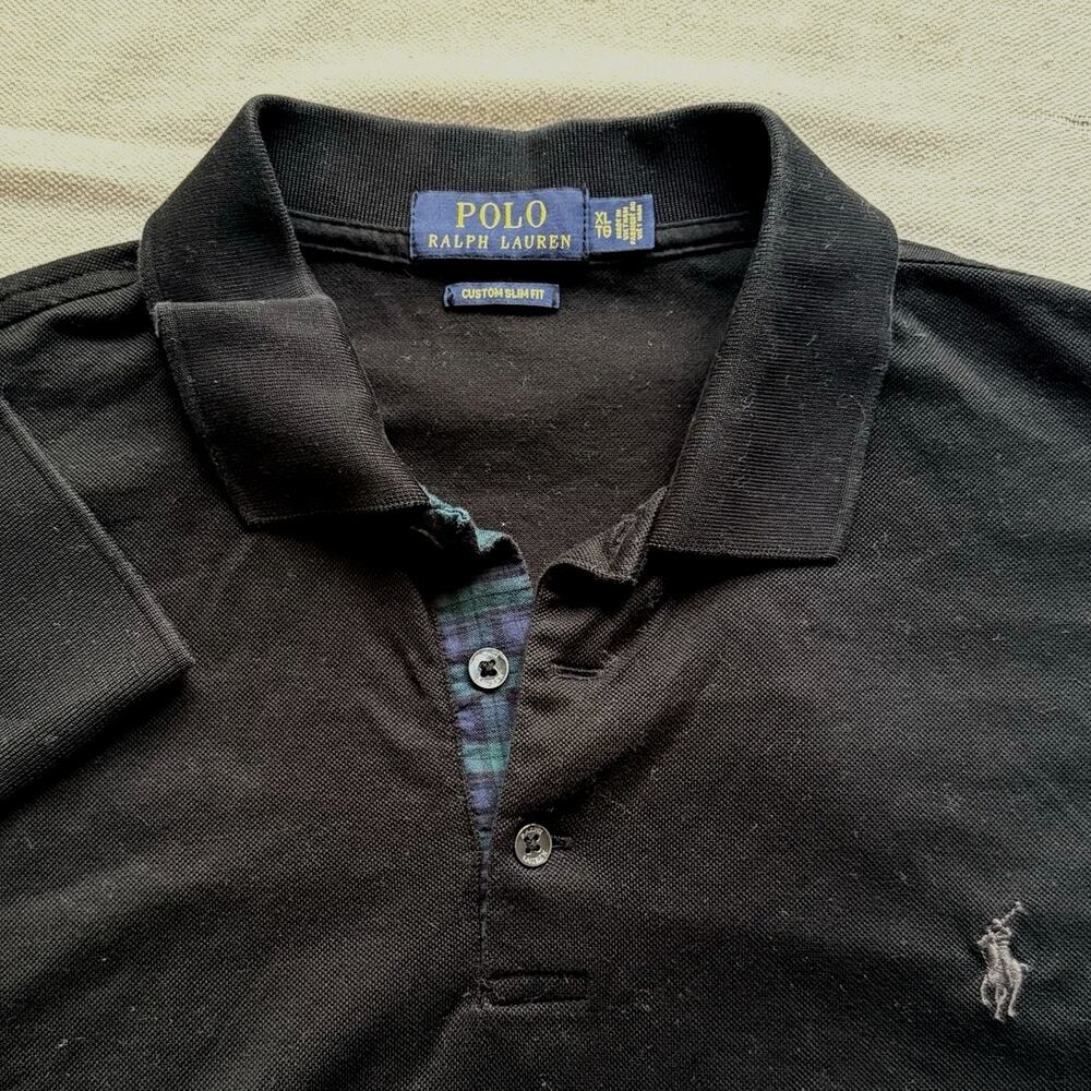 Polo Ralph Lauren Shirt Mens XL Long Sleeve Polo Black Custom Slim Fit Plaid